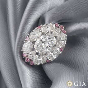 White and Pink Diamond Platinum Brooch
